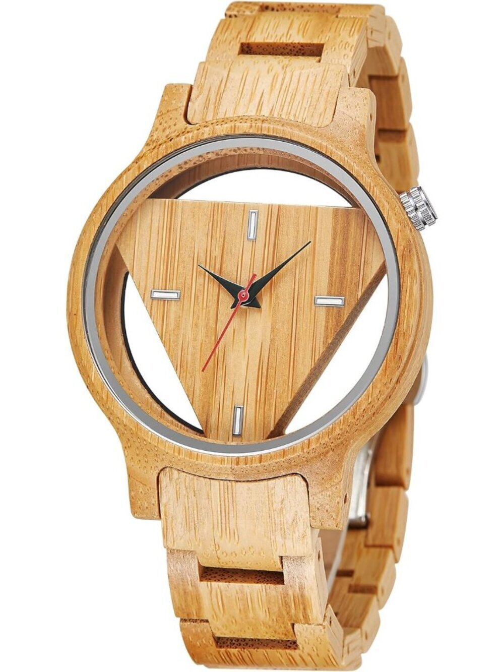 Men's Wood Color Classic Handmade Triangle Bamboo Analog Quartz Wooden Watch